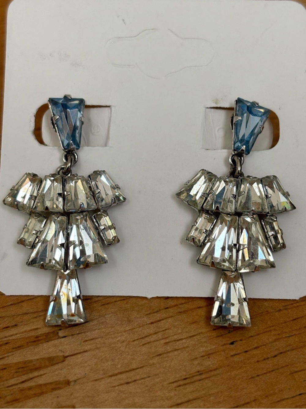 1950s signed Star-Art Sterling Crystal rhinestone dangling screw back earrings